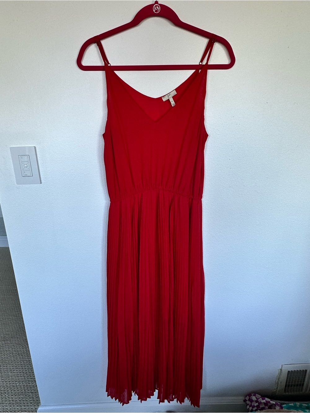 Red Silk Pleated Midi Dress by Joie - M